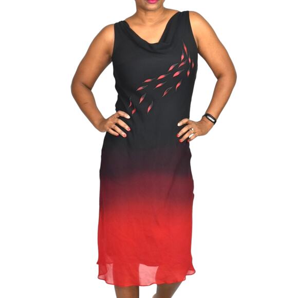 Vintage Silk Slip Dress Red Black Midi Bias Cut Cowl Neck Ombre Tank Y2K Size XL - Picture 11 of 11